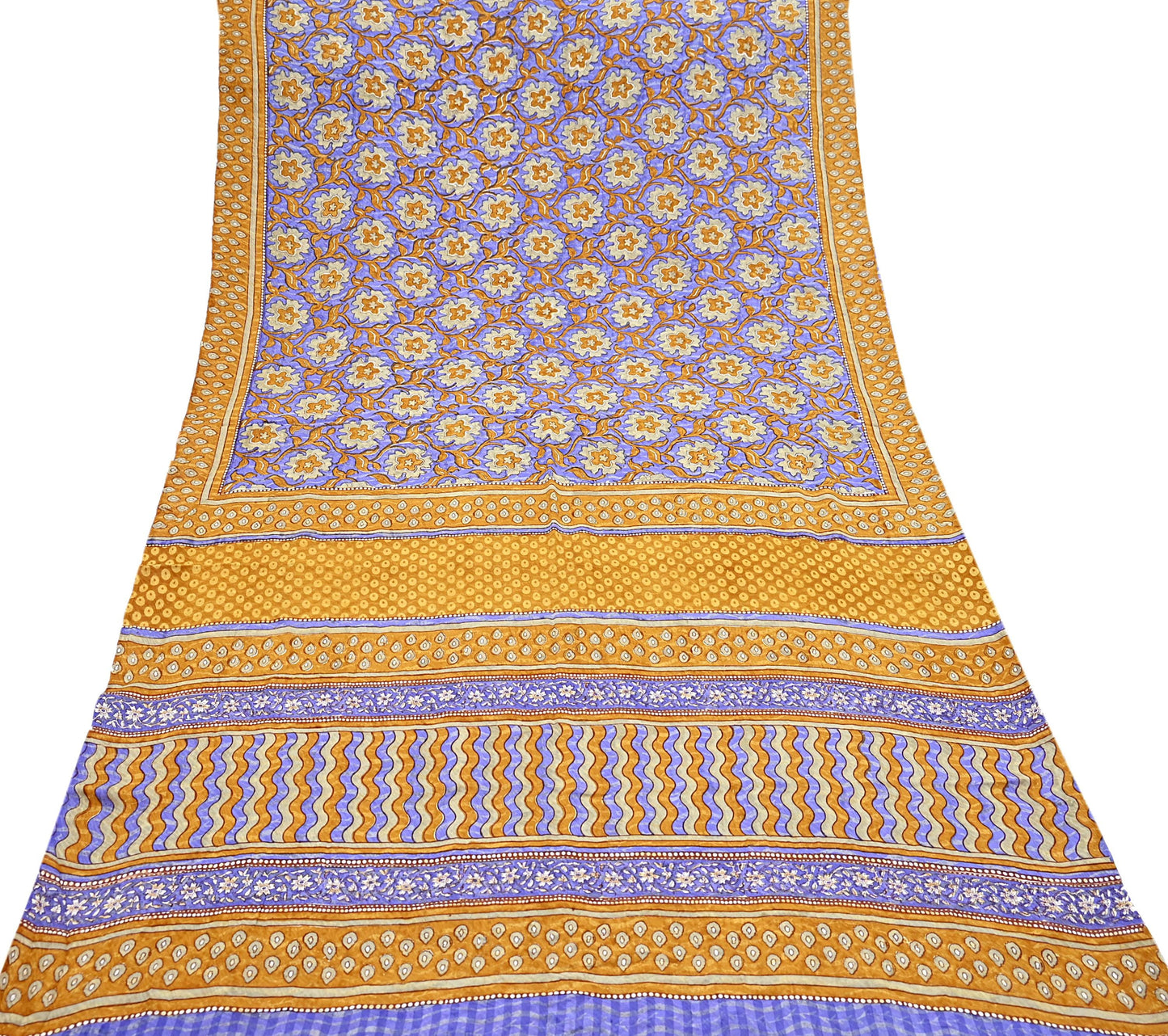 Indian Vintage Sari Pure Georgette Silk Printed Saree Craft Fabric Sewing 6Yd Soft Light Dress Making Crafting Quilting with blouse fabric