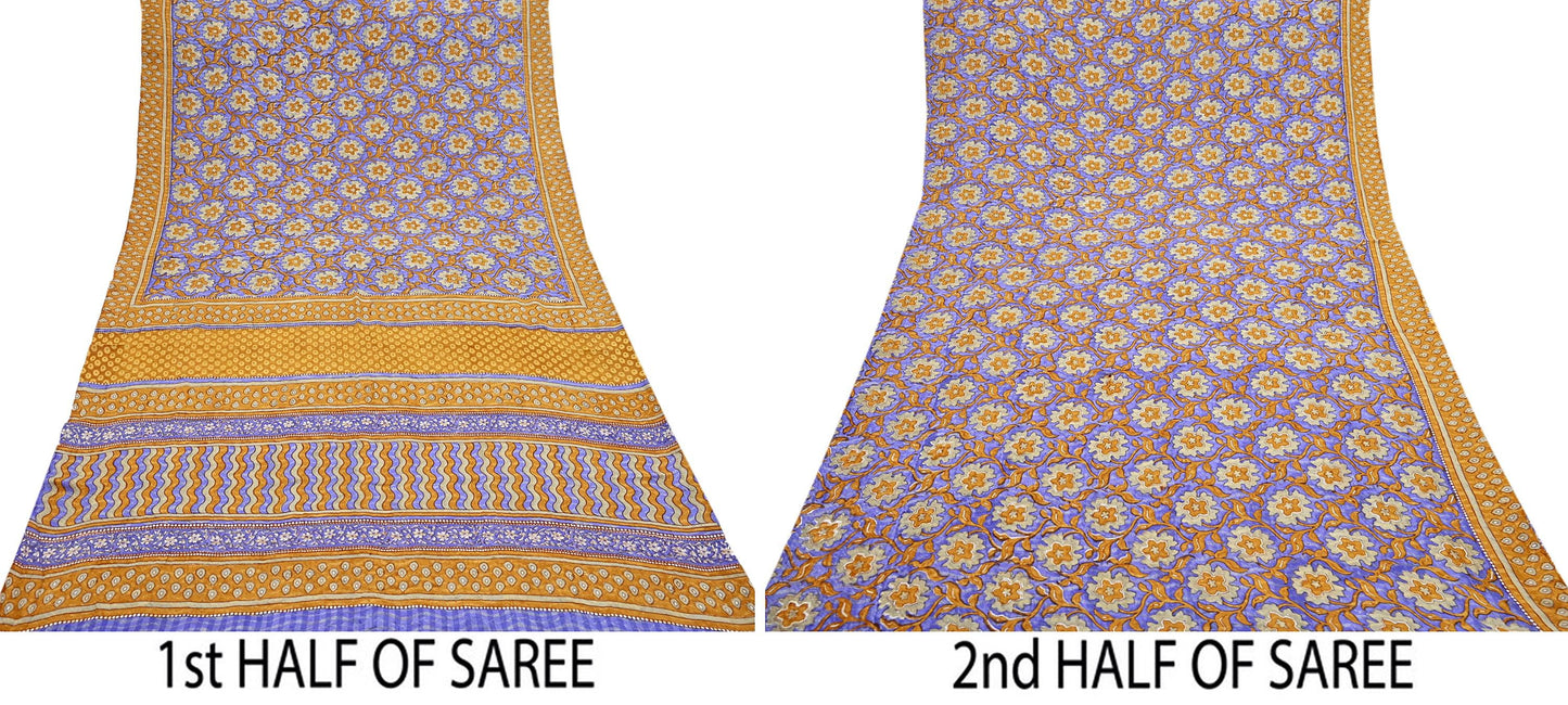 Indian Vintage Sari Pure Georgette Silk Printed Saree Craft Fabric Sewing 6Yd Soft Light Dress Making Crafting Quilting with blouse fabric