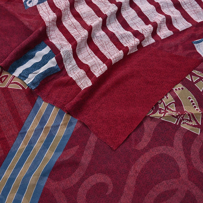 Women Vintage Sari Maroon Pure Georgette Silk Printed Saree Craft Fabric Sewing 5Yard Soft Light Dress Making  Dress making Crafting