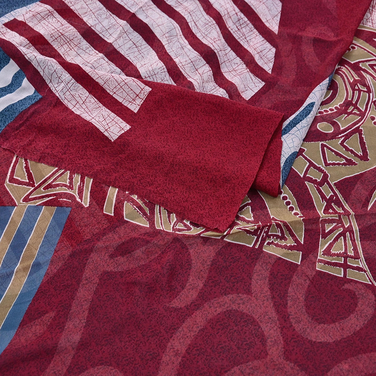 Women Vintage Sari Maroon Pure Georgette Silk Printed Saree Craft Fabric Sewing 5Yard Soft Light Dress Making  Dress making Crafting