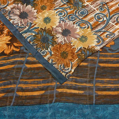 Indian Vintage Sari Multi Pure Georgette Silk Printed Sarees 6Yd Craft Fabric Sewing Quilting Dress making Crafting Quilting Upcycle