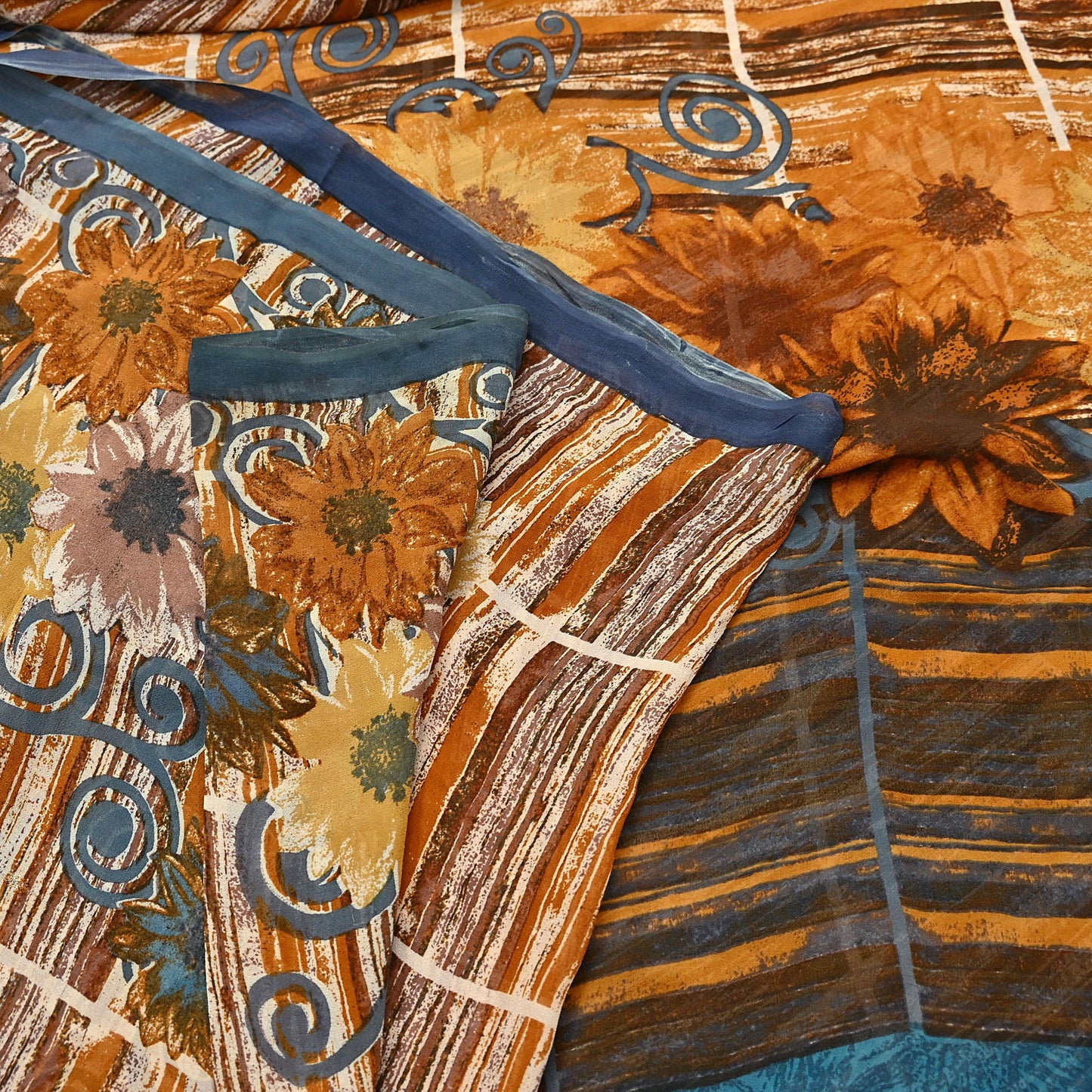 Indian Vintage Sari Multi Pure Georgette Silk Printed Sarees 6Yd Craft Fabric Sewing Quilting Dress making Crafting Quilting Upcycle