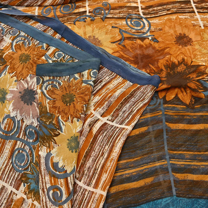 Indian Vintage Sari Multi Pure Georgette Silk Printed Sarees 6Yd Craft Fabric Sewing Quilting Dress making Crafting Quilting Upcycle