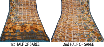 Indian Vintage Sari Multi Pure Georgette Silk Printed Sarees 6Yd Craft Fabric Sewing Quilting Dress making Crafting Quilting Upcycle