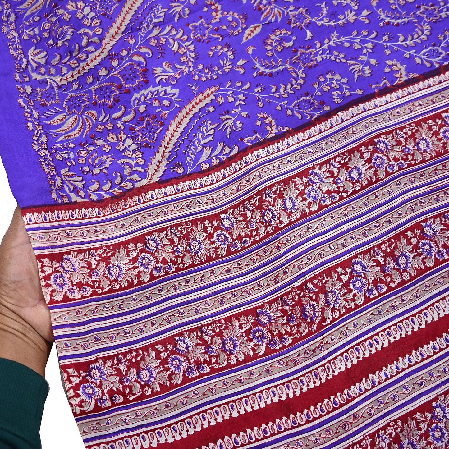 Indian Vintage Red & Purple Pure Silk Printed Saree 5Yards Soft Floral Fabric for Dressmaking, Quilting, Crafting, Sewing, Dress Making