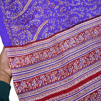 Indian Vintage Red & Purple Pure Silk Printed Saree 5Yards Soft Floral Fabric for Dressmaking, Quilting, Crafting, Sewing, Dress Making
