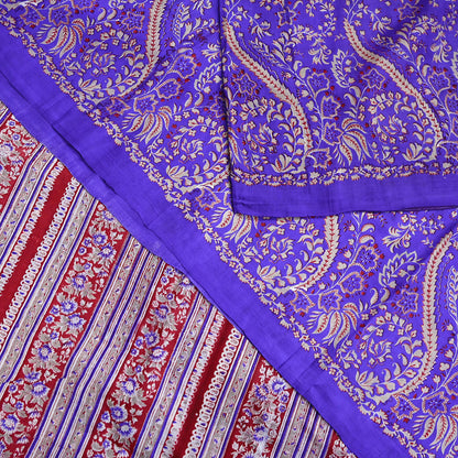 Indian Vintage Red & Purple Pure Silk Printed Saree 5Yards Soft Floral Fabric for Dressmaking, Quilting, Crafting, Sewing, Dress Making