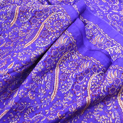 Indian Vintage Red & Purple Pure Silk Printed Saree 5Yards Soft Floral Fabric for Dressmaking, Quilting, Crafting, Sewing, Dress Making