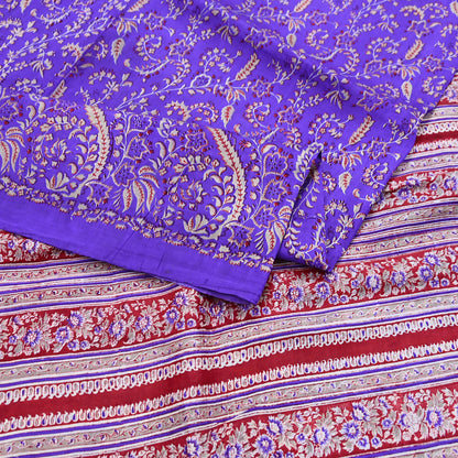 Indian Vintage Red & Purple Pure Silk Printed Saree 5Yards Soft Floral Fabric for Dressmaking, Quilting, Crafting, Sewing, Dress Making