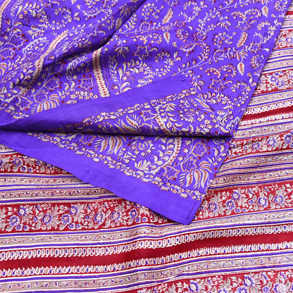 Indian Vintage Red & Purple Pure Silk Printed Saree 5Yards Soft Floral Fabric for Dressmaking, Quilting, Crafting, Sewing, Dress Making