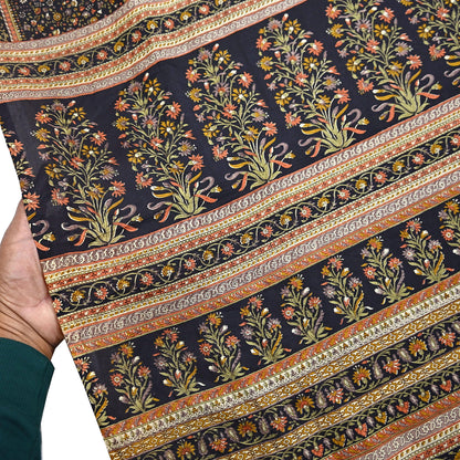 Vintage Sari Black Pure Silk Printed Saree Craft Fabric 6yard Sewing Floral Soft Dress Designing for Crafting Upcycle Quilting