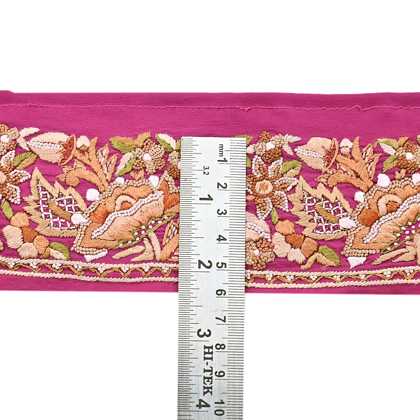 Indian Antique Vintage Real Parsi Gara Border Pink Hand Embroidered Craft Trim Lace Sewing Saree Ribbon Recycled 1yard Pure Crepe Silk