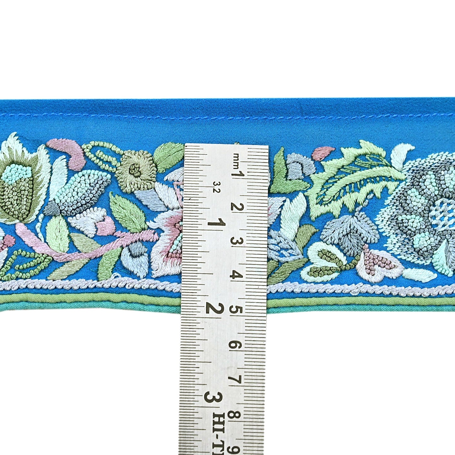 Indian Vintage Real Parsi Gara Border Turquoise Hand Embroidered Craft Trim Lace Sewing Saree Ribbon Recycled 1yard Pure Georgette Silk