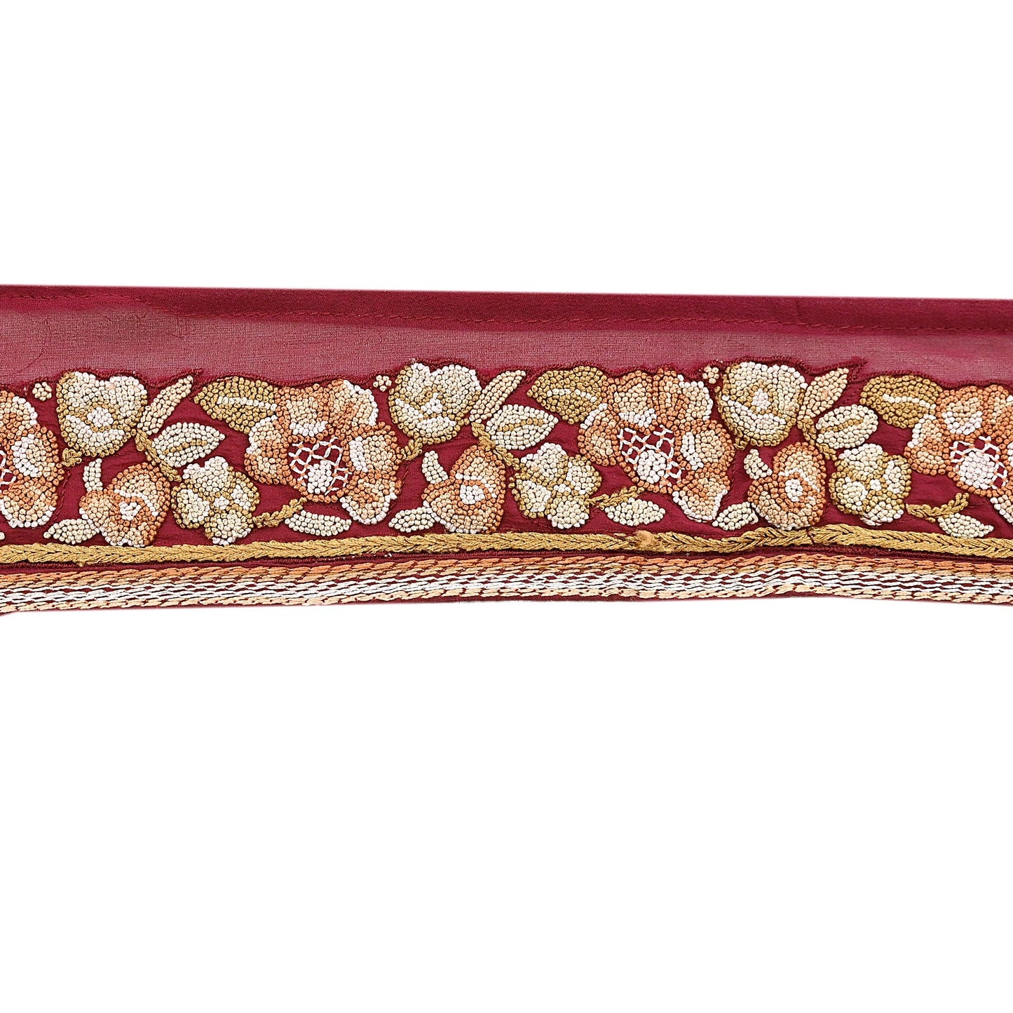 Indian Vintage Real Parsi Gara Border Maroon Hand Embroidered Craft Trim Lace Sewing Saree Ribbon Recycled 1yard Pure Georgette Silk