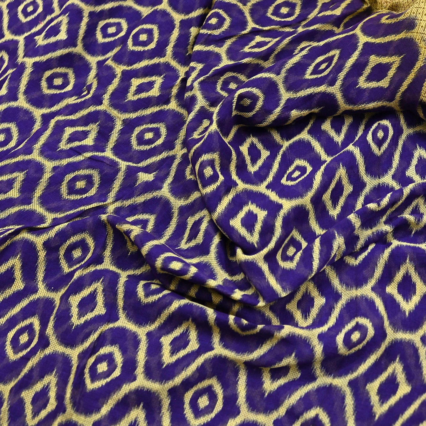 Indian Vintage Sari Blue & Beige Printed Pure Cotton Sarees Craft Fabric 5Yd Soft Sewing Sarong Wrap Boho Floral Quilting Dress making