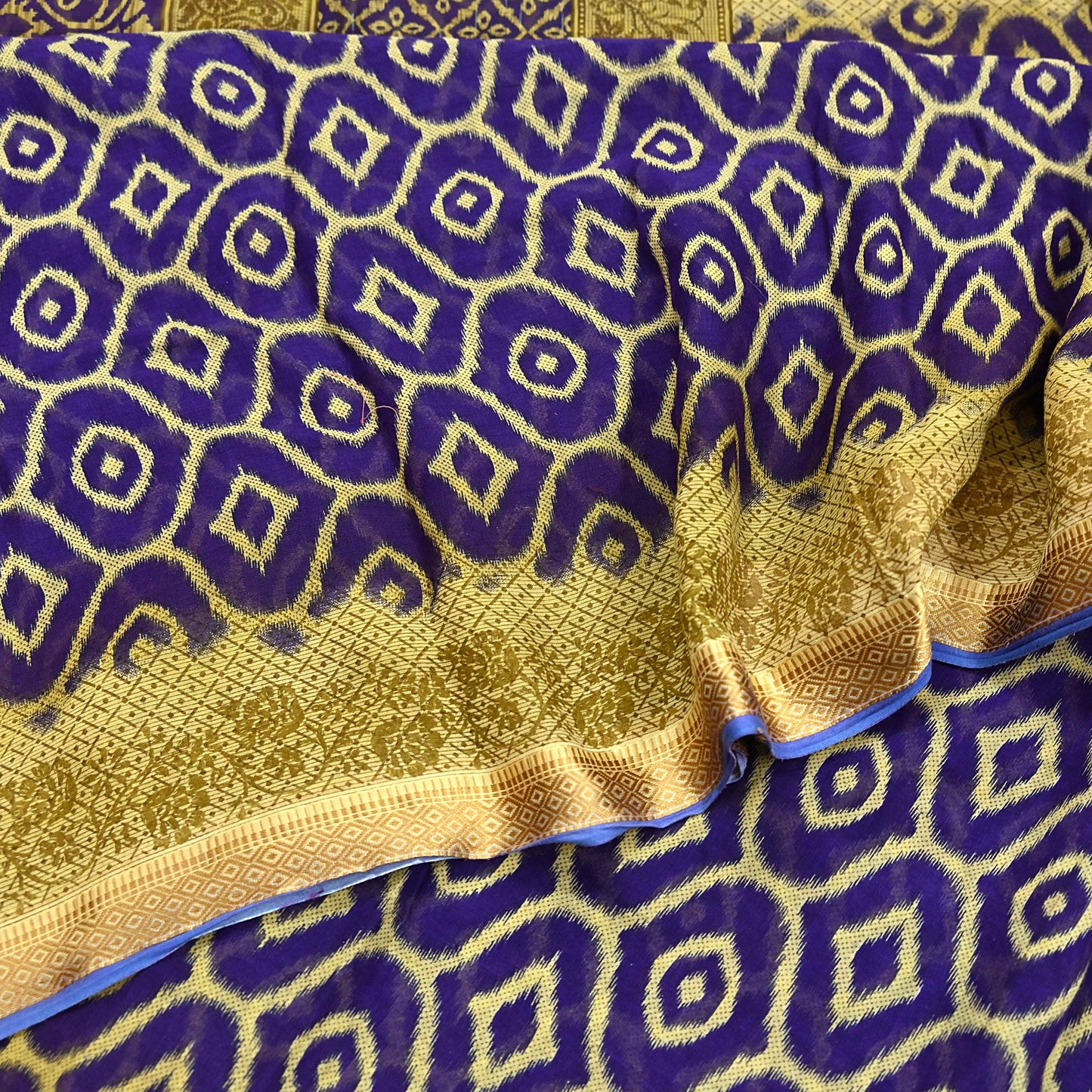 Indian Vintage Sari Blue & Beige Printed Pure Cotton Sarees Craft Fabric 5Yd Soft Sewing Sarong Wrap Boho Floral Quilting Dress making