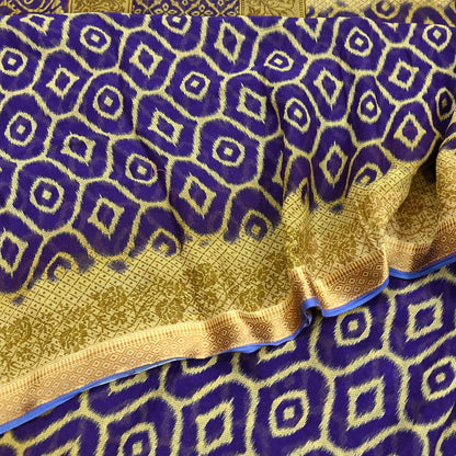 Indian Vintage Sari Blue & Beige Printed Pure Cotton Sarees Craft Fabric 5Yd Soft Sewing Sarong Wrap Boho Floral Quilting Dress making