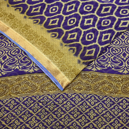 Indian Vintage Sari Blue & Beige Printed Pure Cotton Sarees Craft Fabric 5Yd Soft Sewing Sarong Wrap Boho Floral Quilting Dress making