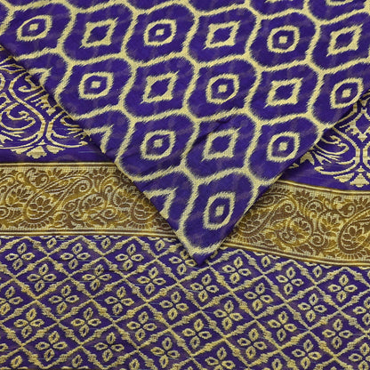 Indian Vintage Sari Blue & Beige Printed Pure Cotton Sarees Craft Fabric 5Yd Soft Sewing Sarong Wrap Boho Floral Quilting Dress making