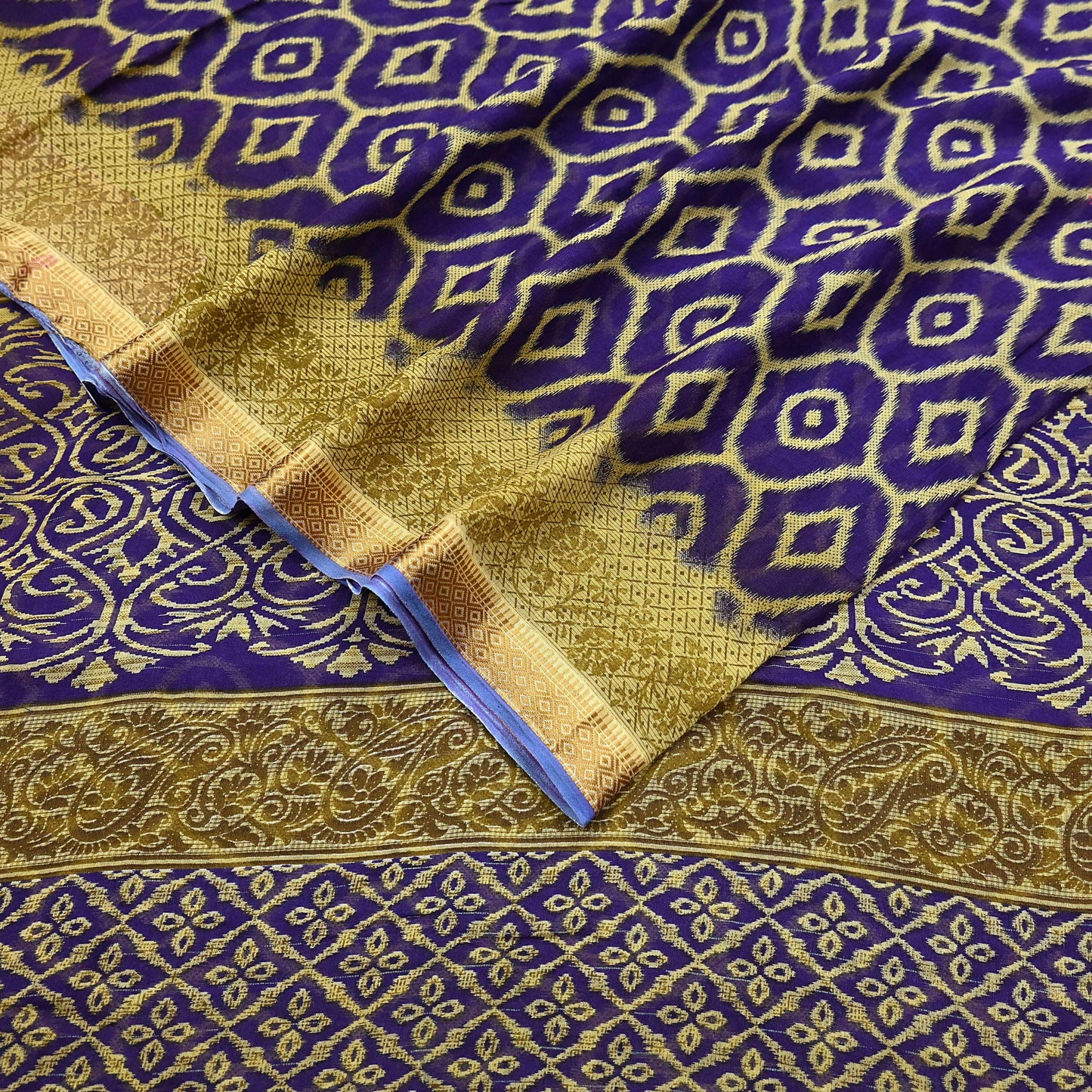 Indian Vintage Sari Blue & Beige Printed Pure Cotton Sarees Craft Fabric 5Yd Soft Sewing Sarong Wrap Boho Floral Quilting Dress making