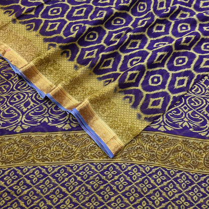 Indian Vintage Sari Blue & Beige Printed Pure Cotton Sarees Craft Fabric 5Yd Soft Sewing Sarong Wrap Boho Floral Quilting Dress making