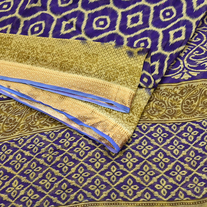 Indian Vintage Sari Blue & Beige Printed Pure Cotton Sarees Craft Fabric 5Yd Soft Sewing Sarong Wrap Boho Floral Quilting Dress making