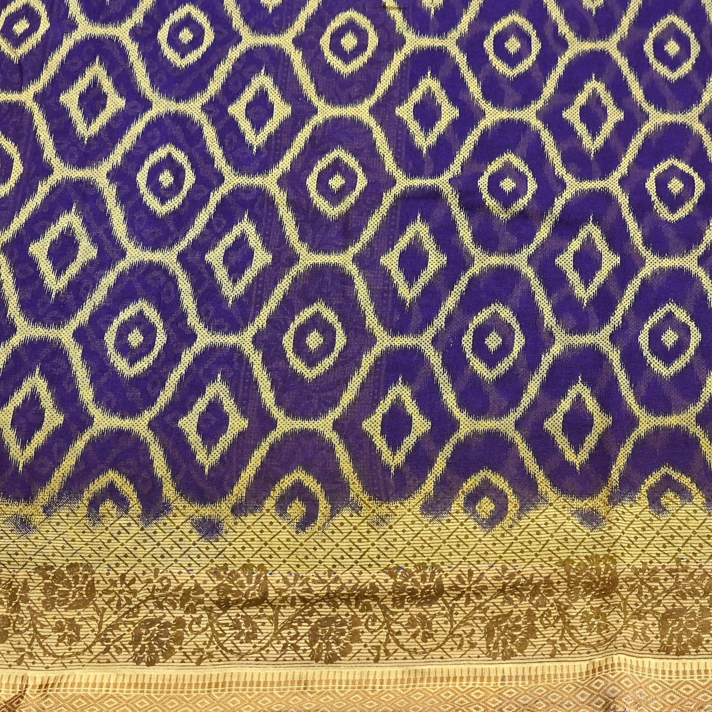 Indian Vintage Sari Blue & Beige Printed Pure Cotton Sarees Craft Fabric 5Yd Soft Sewing Sarong Wrap Boho Floral Quilting Dress making