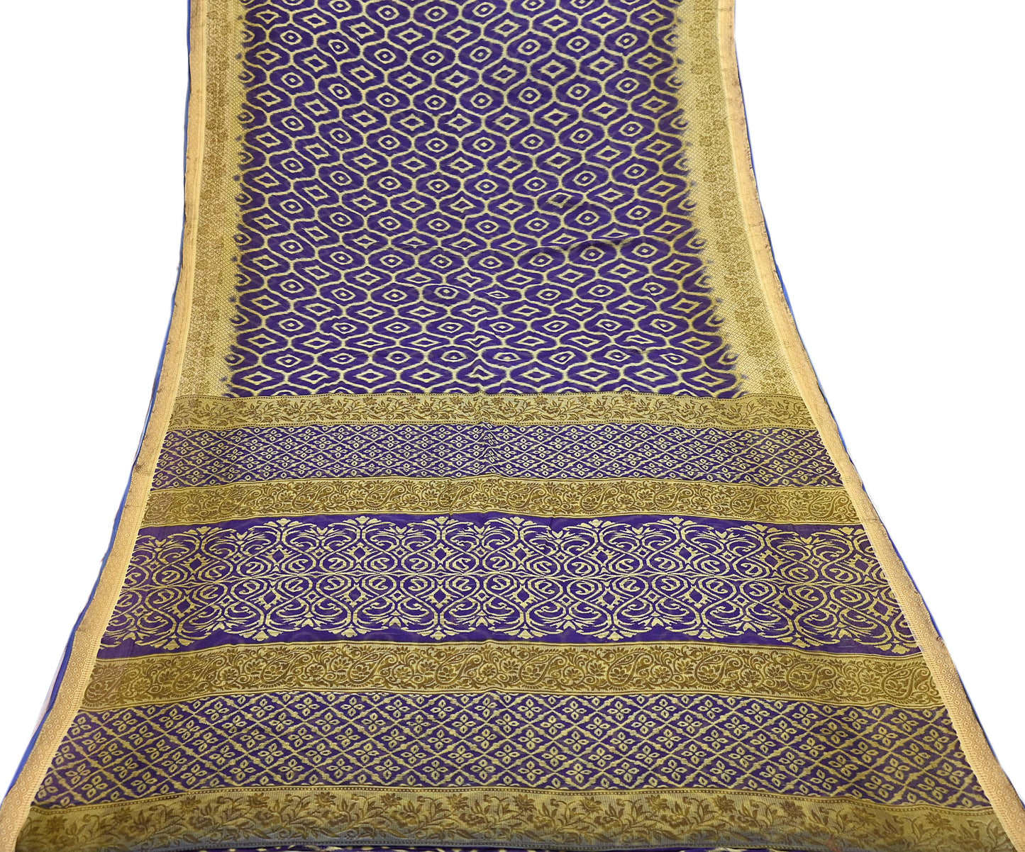 Indian Vintage Sari Blue & Beige Printed Pure Cotton Sarees Craft Fabric 5Yd Soft Sewing Sarong Wrap Boho Floral Quilting Dress making