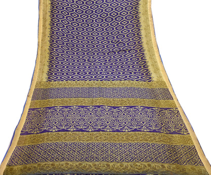 Indian Vintage Sari Blue & Beige Printed Pure Cotton Sarees Craft Fabric 5Yd Soft Sewing Sarong Wrap Boho Floral Quilting Dress making