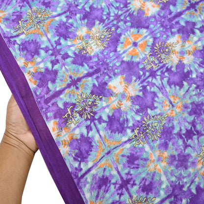Indian Vintage Sari Purple & Green Pure Cotton Printed Saree 5Yd Craft Fabric Sewing Sarong Wrap Boho Floral Quilting crafting dressmaking