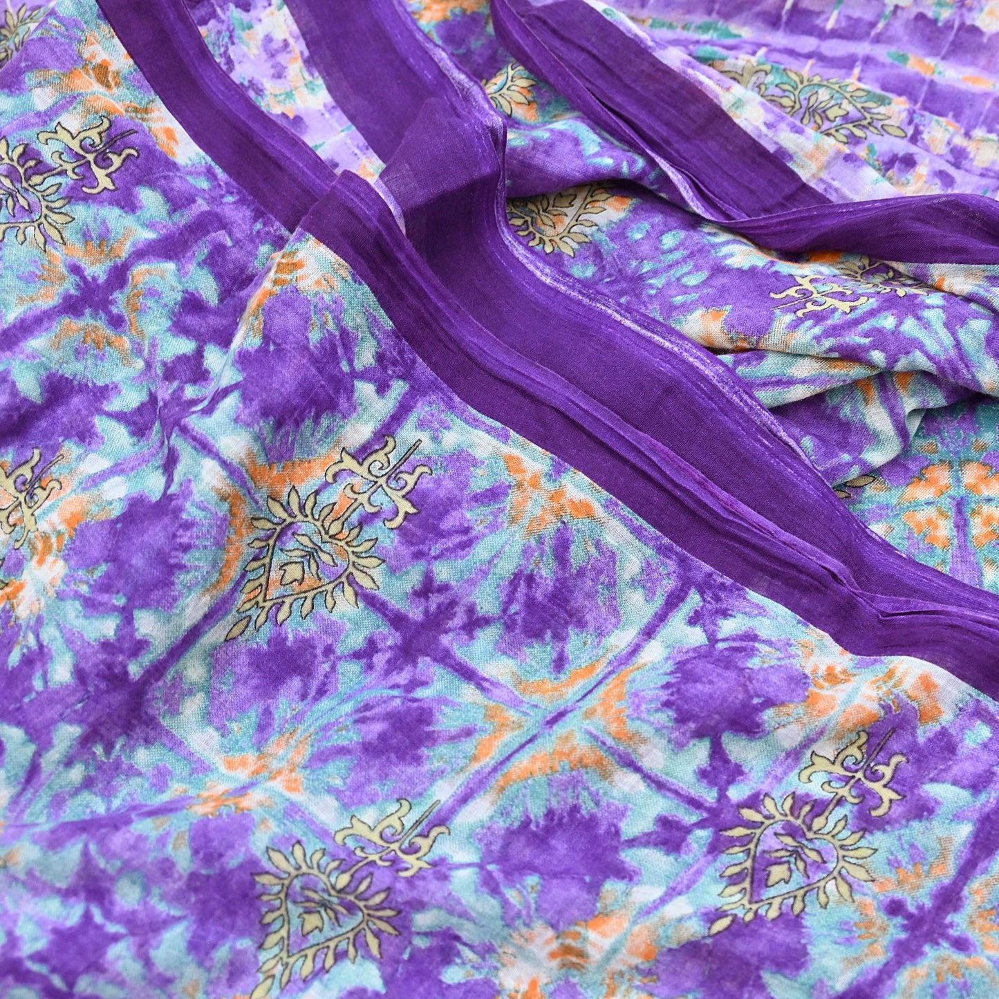 Indian Vintage Sari Purple & Green Pure Cotton Printed Saree 5Yd Craft Fabric Sewing Sarong Wrap Boho Floral Quilting crafting dressmaking