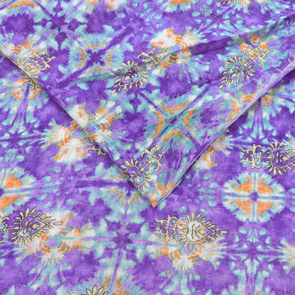 Indian Vintage Sari Purple & Green Pure Cotton Printed Saree 5Yd Craft Fabric Sewing Sarong Wrap Boho Floral Quilting crafting dressmaking