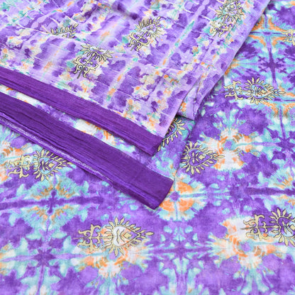 Indian Vintage Sari Purple & Green Pure Cotton Printed Saree 5Yd Craft Fabric Sewing Sarong Wrap Boho Floral Quilting crafting dressmaking