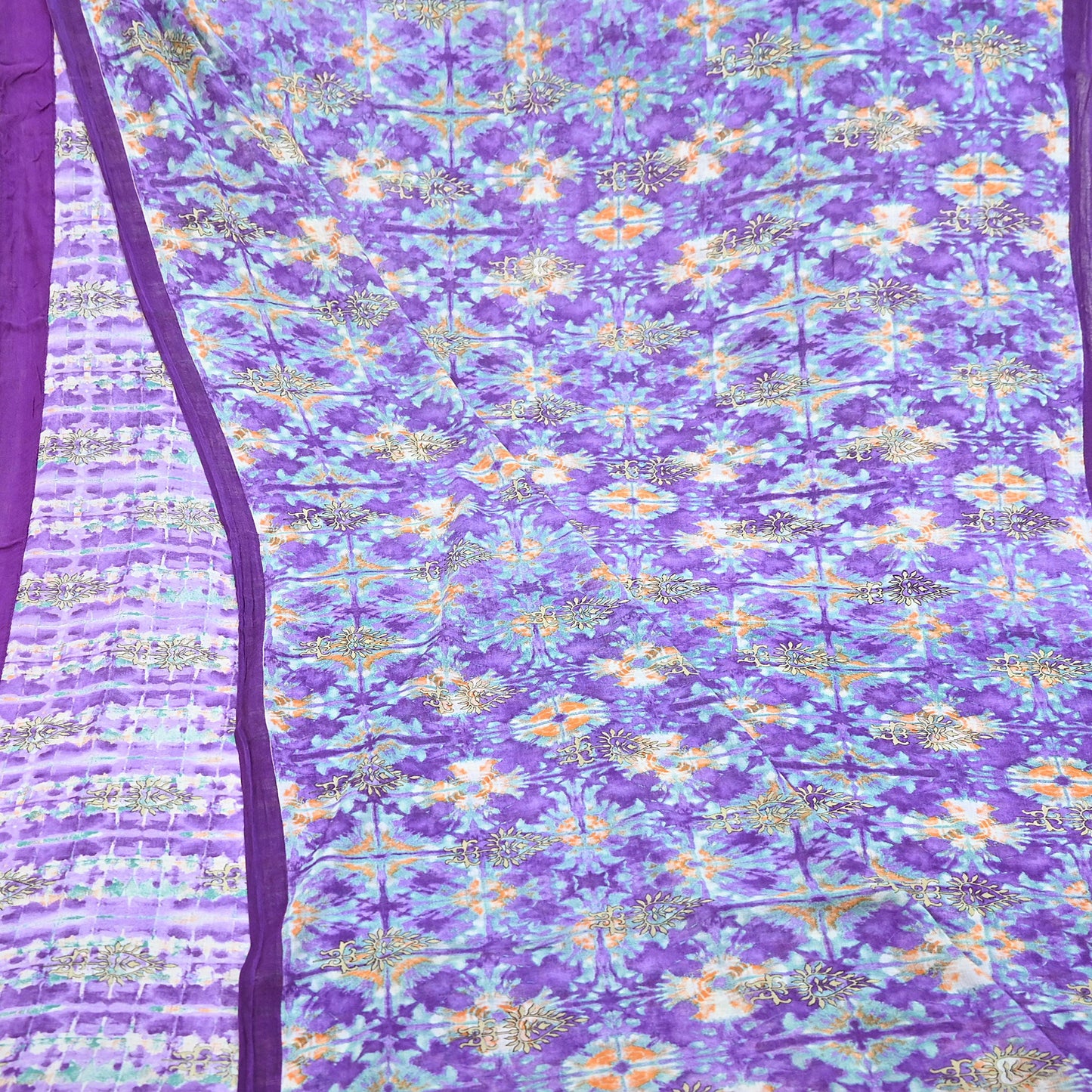 Indian Vintage Sari Purple & Green Pure Cotton Printed Saree 5Yd Craft Fabric Sewing Sarong Wrap Boho Floral Quilting crafting dressmaking