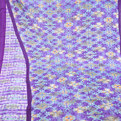 Indian Vintage Sari Purple & Green Pure Cotton Printed Saree 5Yd Craft Fabric Sewing Sarong Wrap Boho Floral Quilting crafting dressmaking