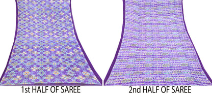 Indian Vintage Sari Purple & Green Pure Cotton Printed Saree 5Yd Craft Fabric Sewing Sarong Wrap Boho Floral Quilting crafting dressmaking
