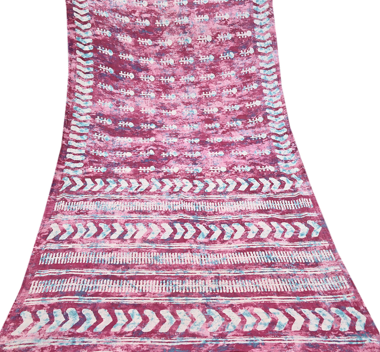 Indian Vintage Sari Green& Ivory Batik Printed Saree 100% Pure Cotton 5Yd Craft Fabric Soft Sewing Sarong Wrap Boho Quilting Dress Making