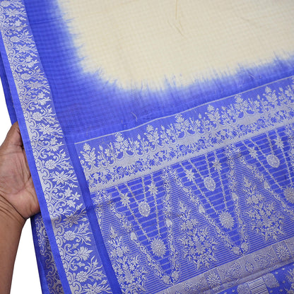 Indian Vintage Ivory & Blue Saree 100% Pure Silk Woven Printed Sari 5yd Craft Fabric Sewing Soft Dress Designing for Crafting Quilting