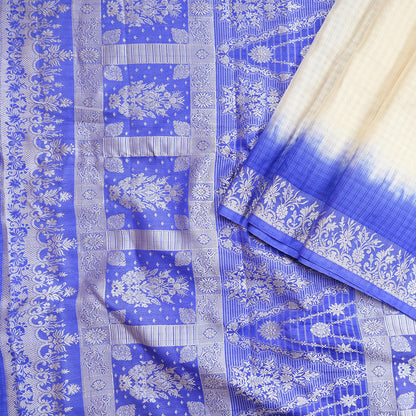 Indian Vintage Ivory & Blue Saree 100% Pure Silk Woven Printed Sari 5yd Craft Fabric Sewing Soft Dress Designing for Crafting Quilting