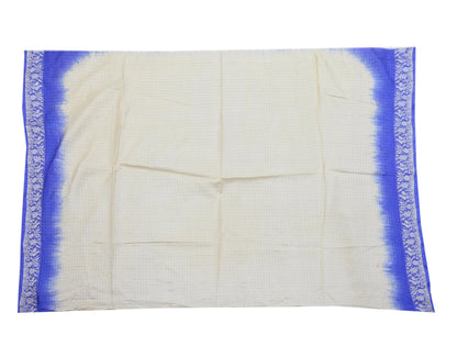 Indian Vintage Ivory & Blue Saree 100% Pure Silk Woven Printed Sari 5yd Craft Fabric Sewing Soft Dress Designing for Crafting Quilting