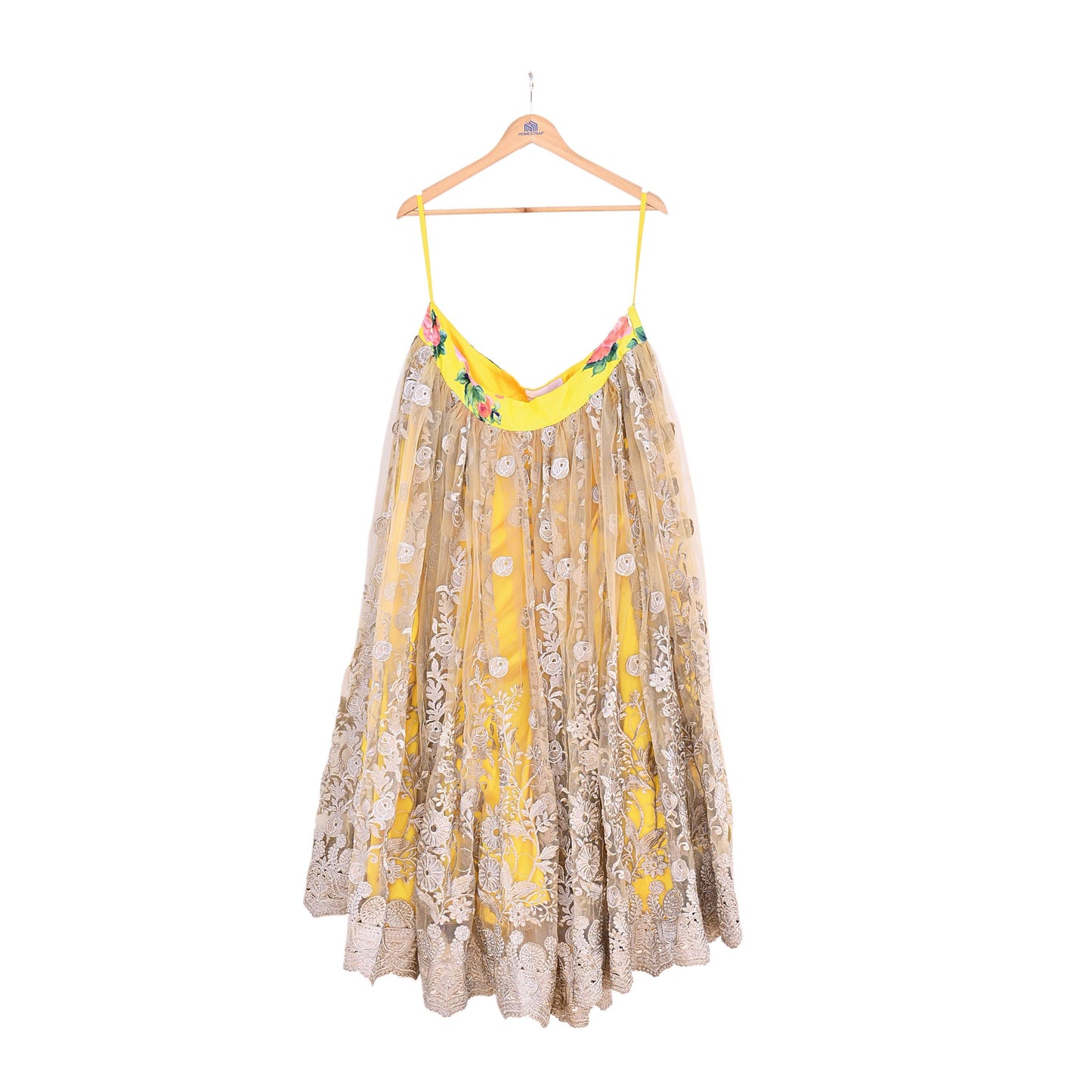Indian Heavy Wedding Yellow Net/Mesh Hand Embroidered Lehenga/Skirt Designer By Manish Malhotra Bridal Wear Zari