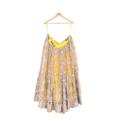 Indian Heavy Wedding Yellow Net/Mesh Hand Embroidered Lehenga/Skirt Designer By Manish Malhotra Bridal Wear Zari