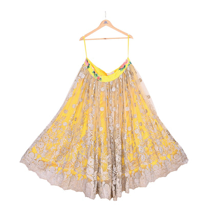 Indian Heavy Wedding Yellow Net/Mesh Hand Embroidered Lehenga/Skirt Designer By Manish Malhotra Bridal Wear Zari