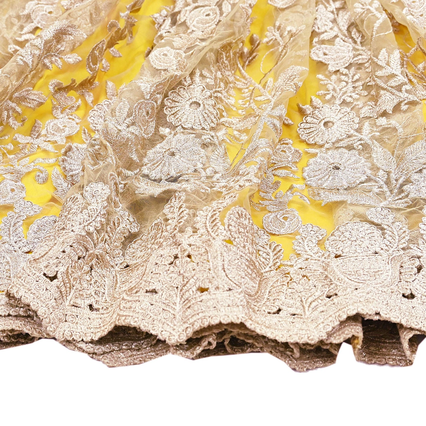 Indian Heavy Wedding Yellow Net/Mesh Hand Embroidered Lehenga/Skirt Designer By Manish Malhotra Bridal Wear Zari