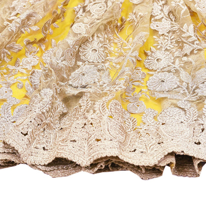 Indian Heavy Wedding Yellow Net/Mesh Hand Embroidered Lehenga/Skirt Designer By Manish Malhotra Bridal Wear Zari