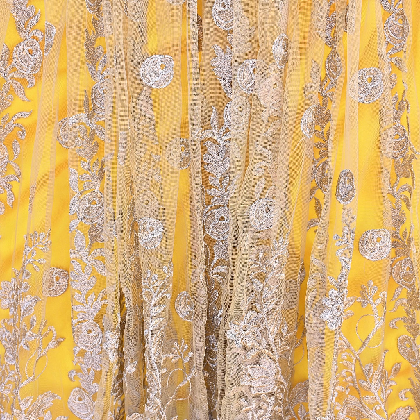 Indian Heavy Wedding Yellow Net/Mesh Hand Embroidered Lehenga/Skirt Designer By Manish Malhotra Bridal Wear Zari