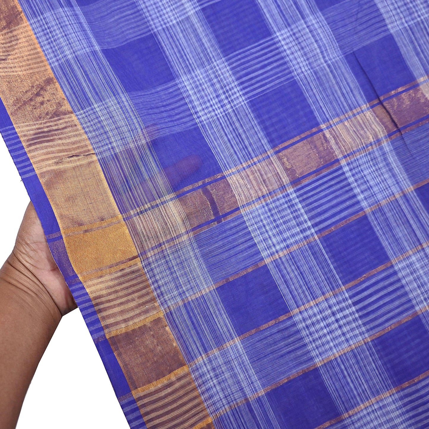 Indian Vintage Sari Blue Pure Cotton Hand Woven Sarees 6yd Craft Fabric Ethnic Soft Sewing Zari Dress making Quitting Crafting Upcycle