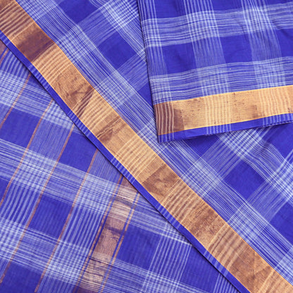 Indian Vintage Sari Blue Pure Cotton Hand Woven Sarees 6yd Craft Fabric Ethnic Soft Sewing Zari Dress making Quitting Crafting Upcycle