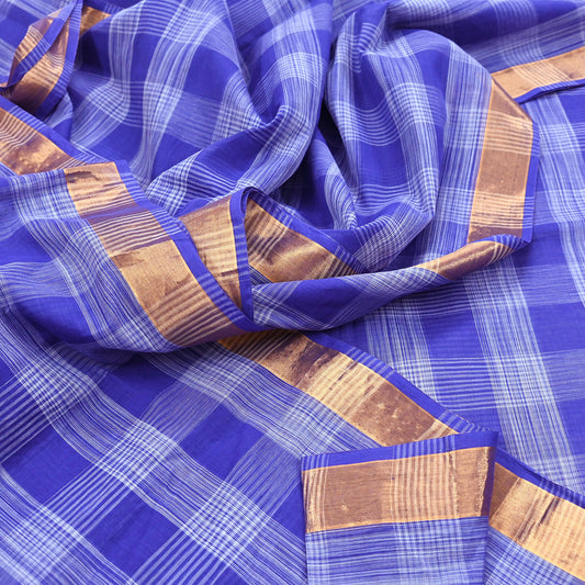 Indian Vintage Sari Blue Pure Cotton Hand Woven Sarees 6yd Craft Fabric Ethnic Soft Sewing Zari Dress making Quitting Crafting Upcycle