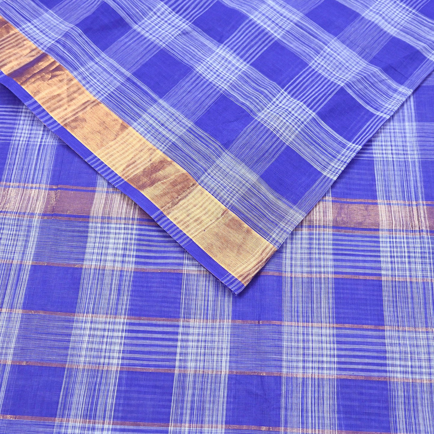 Indian Vintage Sari Blue Pure Cotton Hand Woven Sarees 6yd Craft Fabric Ethnic Soft Sewing Zari Dress making Quitting Crafting Upcycle